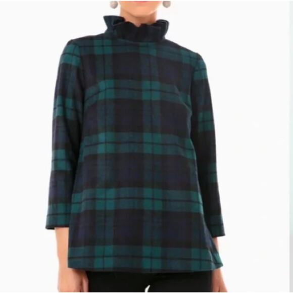 Tuckernuck Blackwatch Plaid Faye Blouse 2XL Top Ruffle Collar Career Wool Blend - Picture 1 of 10